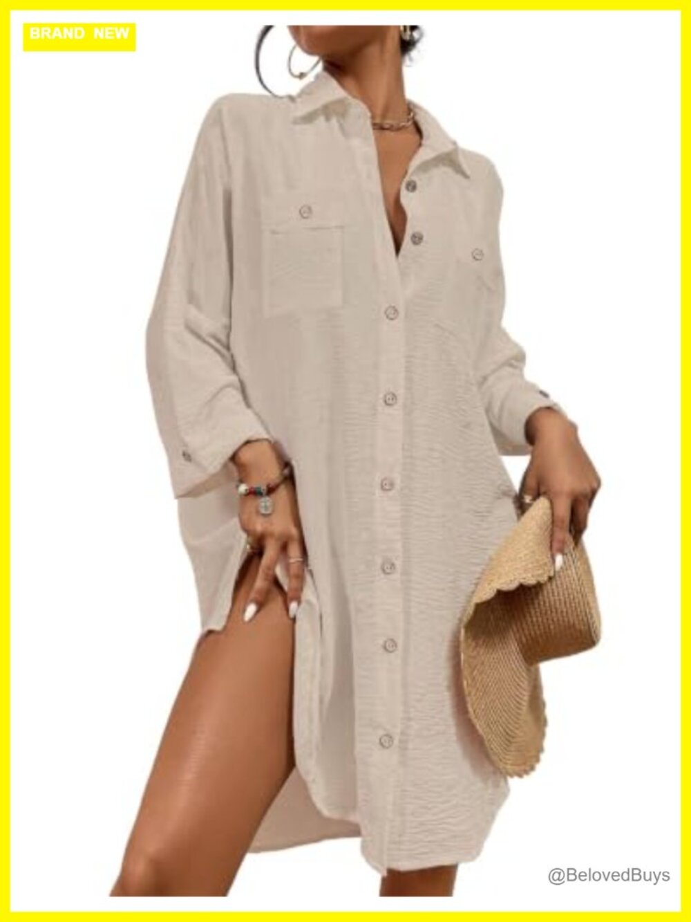 Womens Modern Swimsuit Cover Up Blouse Button Down Shirt Dressy Beach Tunic